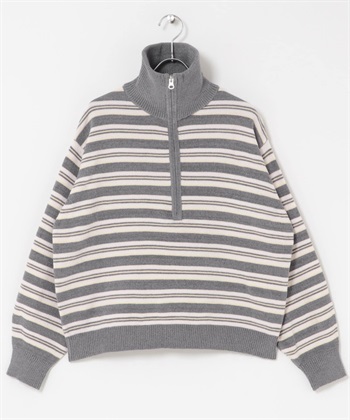 雪尼爾紗多彩橫紋半拉鍊套衫(灰色系-FREE-GRAY)