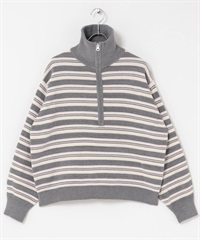 雪尼爾紗多彩橫紋半拉鍊套衫(灰色系-FREE-GRAY)