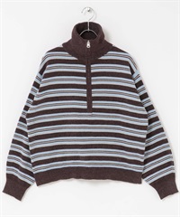 雪尼爾紗多彩橫紋半拉鍊套衫(棕色系-FREE-BROWN)