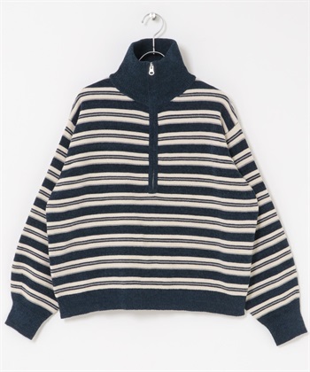 雪尼爾紗多彩橫紋半拉鍊套衫(藏青色系-FREE-NAVY)