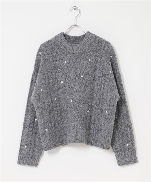 刺繡麻花針織衫(炭灰色-FREE-CHARCOAL GRAY)