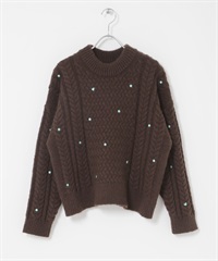 刺繡麻花針織衫(棕色-FREE-BROWN)