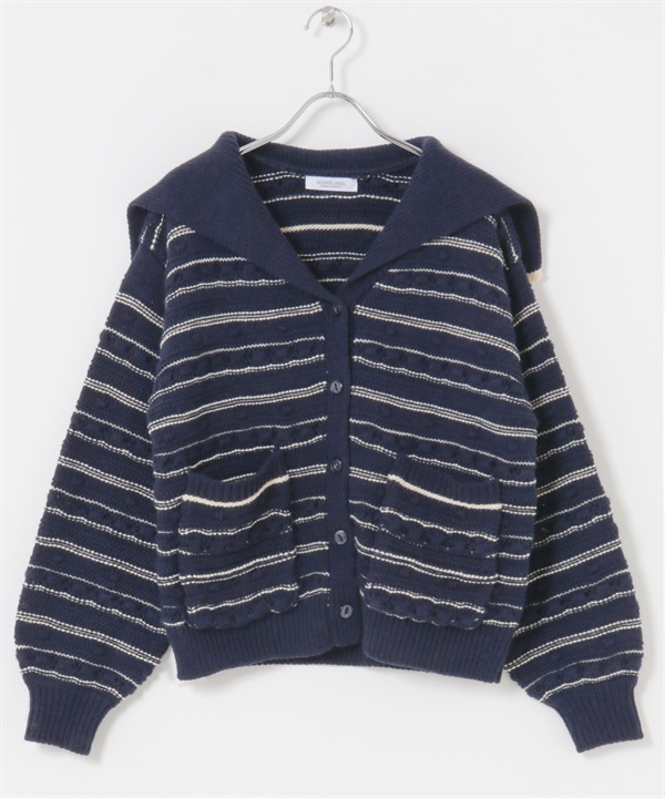 橫紋花紋針織衫(藏青色-FREE-NAVY)