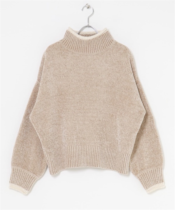 雪尼爾紗高領針織衫(膚色-FREE-BEIGE)