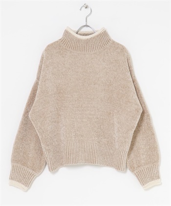 雪尼爾紗高領針織衫(膚色-FREE-BEIGE)