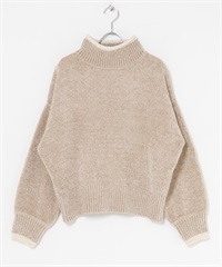 雪尼爾紗高領針織衫(膚色-FREE-BEIGE)