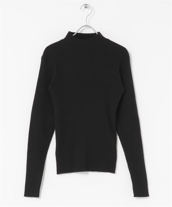 可機洗羅紋高領針織衫(黑色-FREE-BLACK)