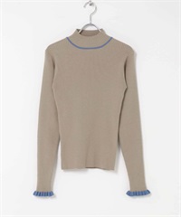 袖口荷葉邊高領針織衫(灰膚色x藍色-FREE-其他膚色)