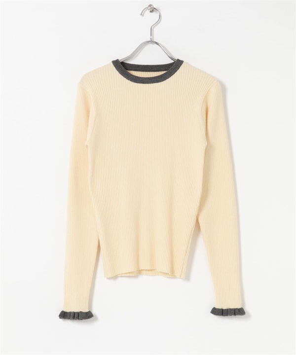 袖口荷葉邊圓領套衫(OFF WHITE-Free-OFF WHITE)