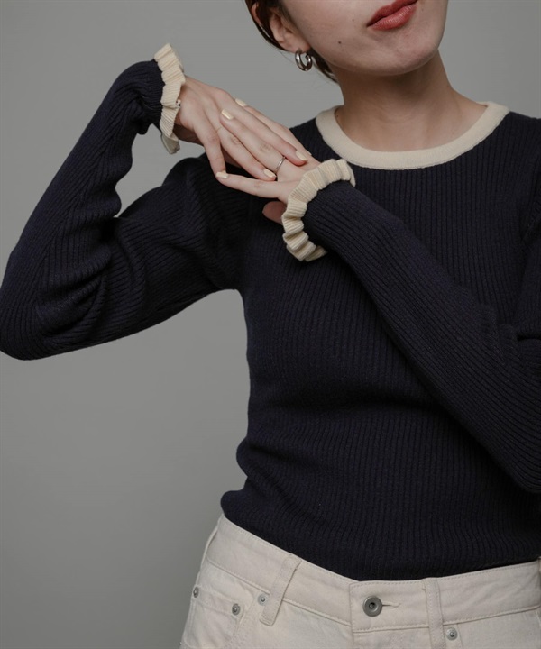 袖口荷葉邊圓領套衫