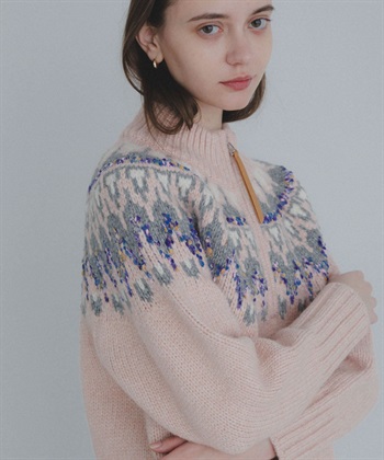 半拉鍊北歐風向心織紋針織衫