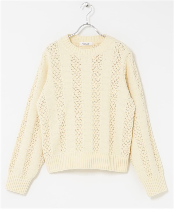 絲絨雪尼爾紗鏤空針織衫(米色-FREE-OFF WHITE)