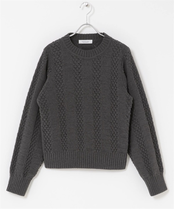 絲絨雪尼爾紗鏤空針織衫(炭灰色-FREE-CHARCOAL GRAY)