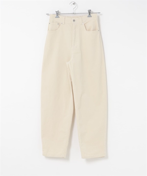 燈芯絨弧線剪裁長褲(米色-36-OFF WHITE)