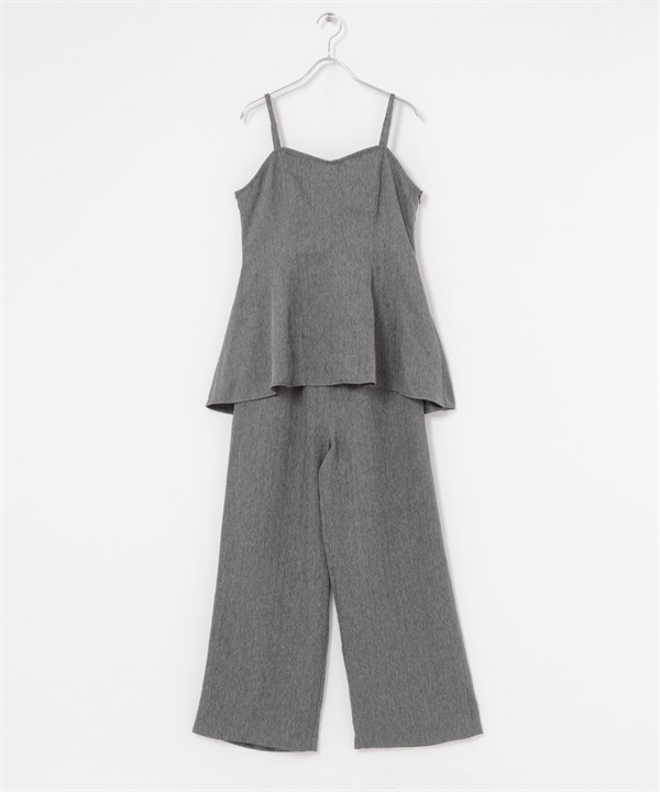 【成套組合】人字紋細肩帶背心 × 長褲(灰色系-FREE-其他灰色)