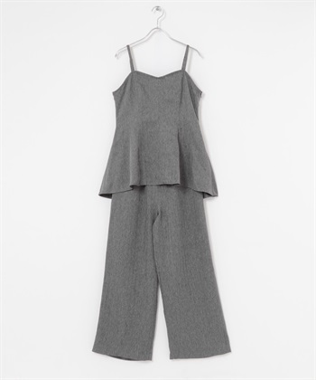 【成套組合】人字紋細肩帶背心 × 長褲(灰色系-FREE-其他灰色)