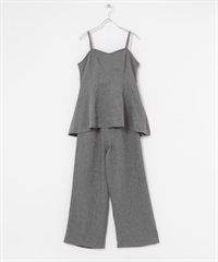 【成套組合】人字紋細肩帶背心 × 長褲(灰色系-FREE-其他灰色)
