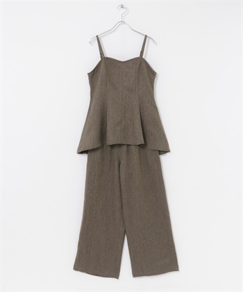 【成套組合】人字紋細肩帶背心 × 長褲(棕色系-FREE-其他棕色)