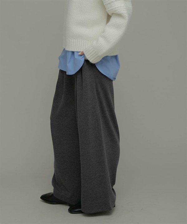 裏起毛彈性打褶輕便長褲