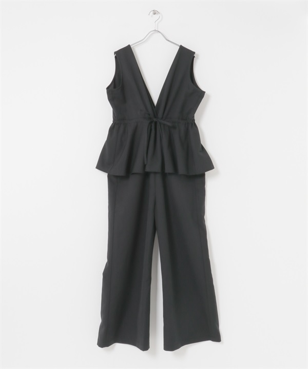 荷葉下襬連身褲(黑色-36-BLACK)