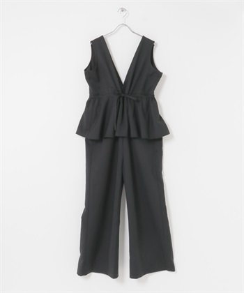 荷葉下襬連身褲(黑色-36-BLACK)