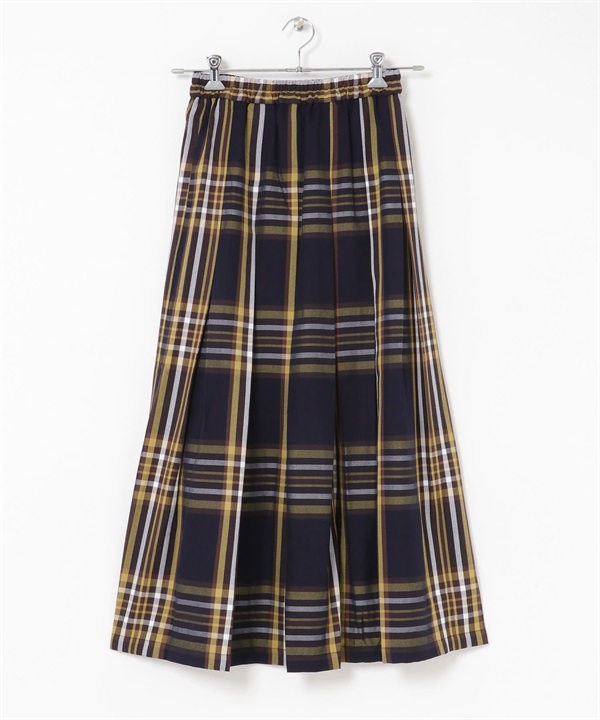 鬆緊帶格紋打褶裙(黑色系-36-其他黑色)