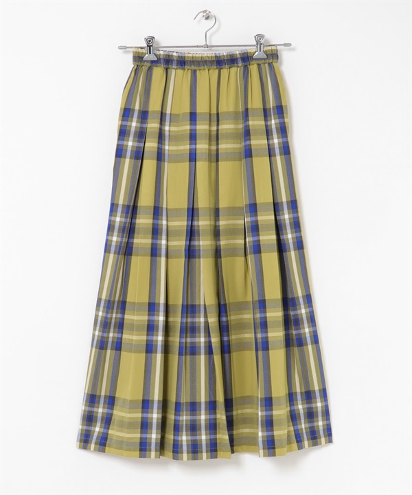 鬆緊帶格紋打褶裙(黃色系-36-其他黃色)