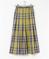 鬆緊帶格紋打褶裙(黃色系-36-其他黃色)