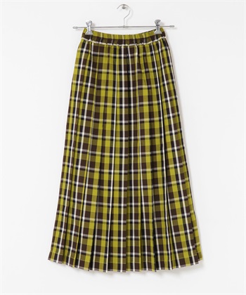 鬆緊帶格紋百褶裙(開心果綠系-36-其他綠色)