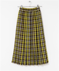 鬆緊帶格紋百褶裙(開心果綠系-36-其他綠色)