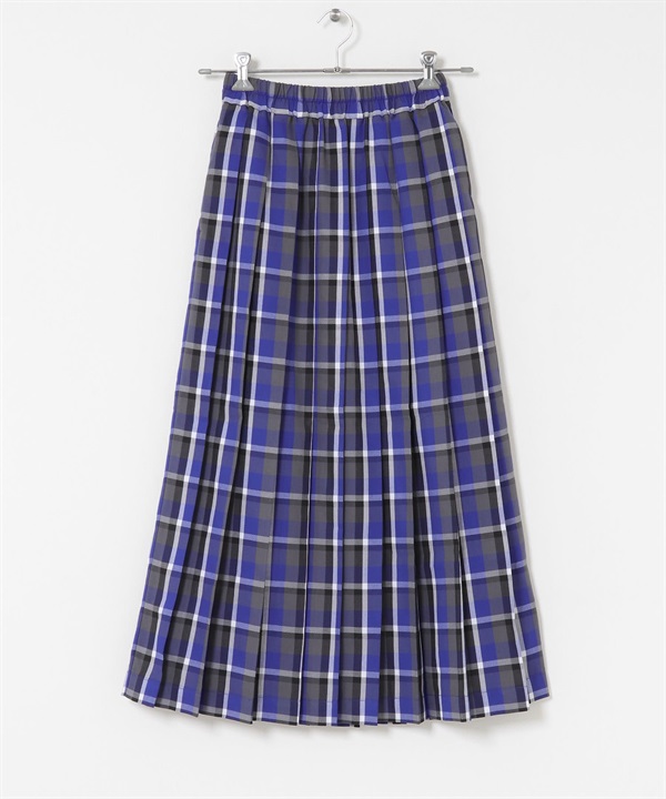 鬆緊帶格紋百褶裙(藍色系-36-其他藍色)