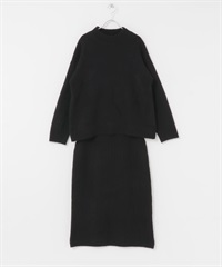 【成套組合】微高領針織衫 × 長裙(黑色-FREE-BLACK)