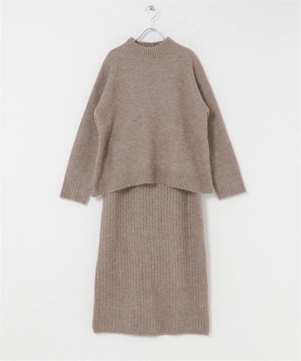 【成套組合】微高領針織衫 × 長裙(膚色-FREE-BEIGE)