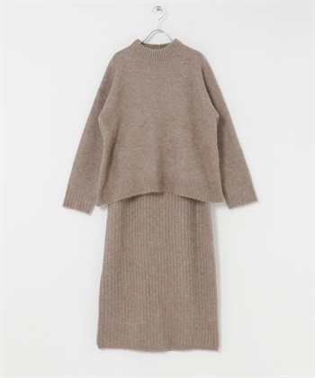 【成套組合】微高領針織衫 × 長裙(膚色-FREE-BEIGE)