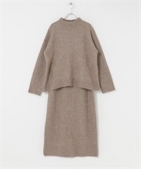 【成套組合】微高領針織衫 × 長裙(膚色-FREE-BEIGE)