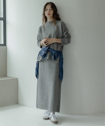 【成套組合】微高領針織衫 × 長裙