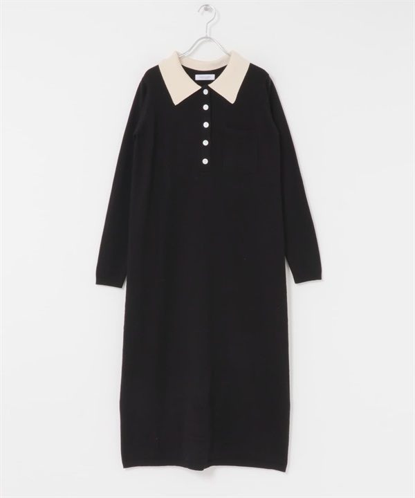 針織POLO洋裝(黑色-FREE-BLACK)