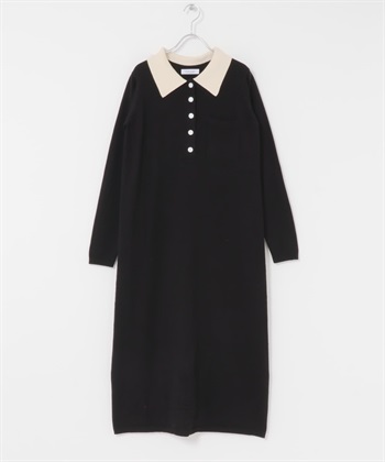 針織POLO洋裝(黑色-FREE-BLACK)