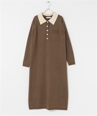 針織POLO洋裝(棕色-FREE-BROWN)