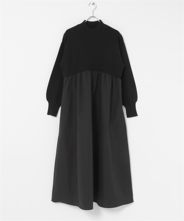 微高領拼接針織洋裝(黑色-FREE-BLACK)