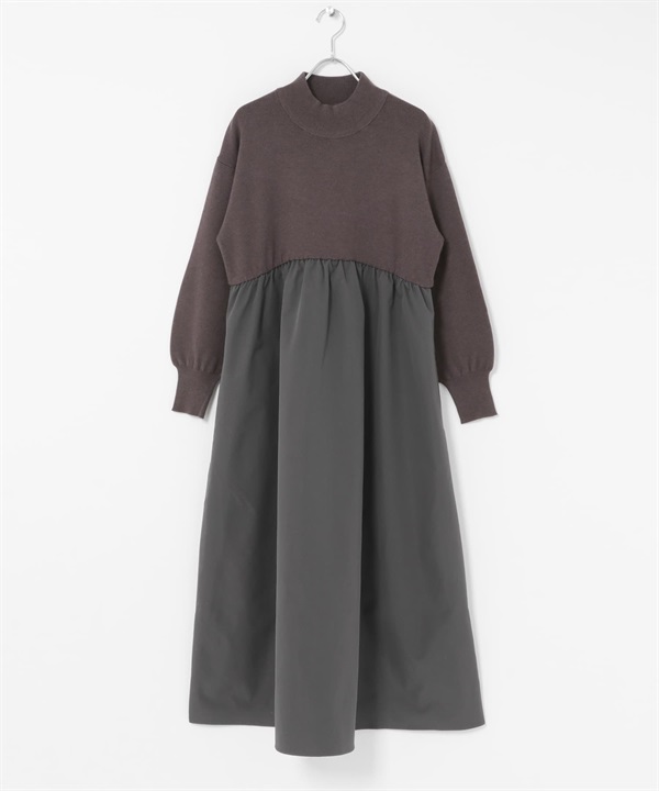 微高領拼接針織洋裝(炭灰色-FREE-CHARCOAL GRAY)
