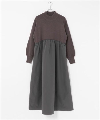 微高領拼接針織洋裝(炭灰色-FREE-CHARCOAL GRAY)