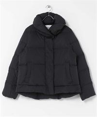 防潑水新月領中長版羽絨大衣(黑色-FREE-BLACK)