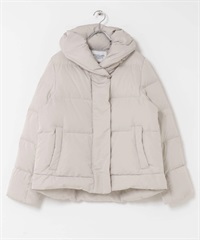 防潑水新月領中長版羽絨大衣(淺灰色-FREE-LIGHT GRAY)