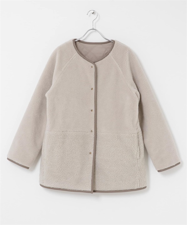 雙面穿絨毛防潑水絎縫大衣(灰膚色-FREE-其他膚色)