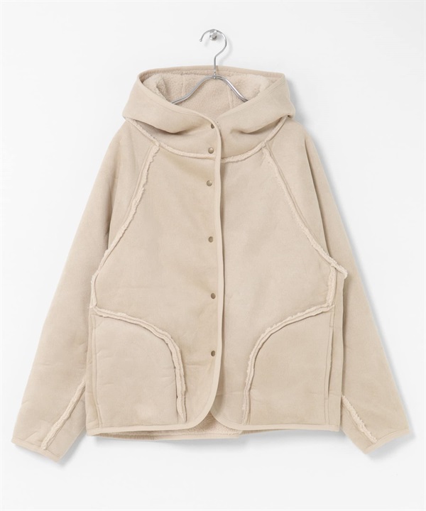 雙面穿仿羊皮連帽大衣(象牙白x膚色-36-IVORY)