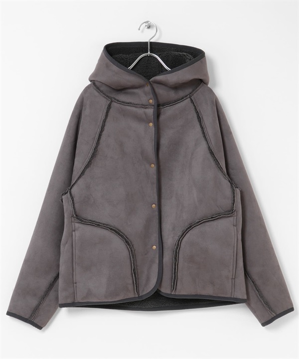 雙面穿仿羊皮連帽大衣(炭灰色x炭灰色-36-CHARCOAL GRAY)