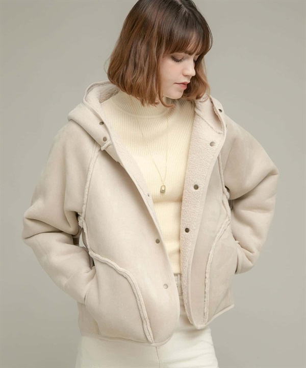 雙面穿仿羊皮連帽大衣