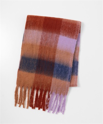 絨毛蓬鬆格紋圍巾(橘色系-one-其他橘色)
