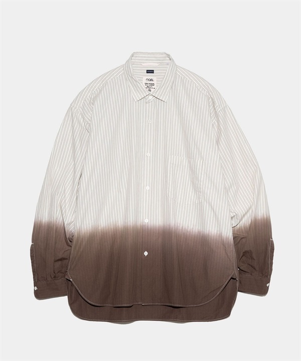 nanamica / Regular Collar Wind Shirt 漸層暈染條紋襯衫(白條紋-M-BEIGE)